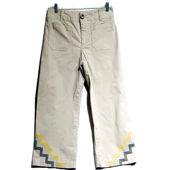 Anthropologie Maeve Hallee Embroidered Wide-Leg Cropped Pants Sz 6 Women - Picture 2 of 11